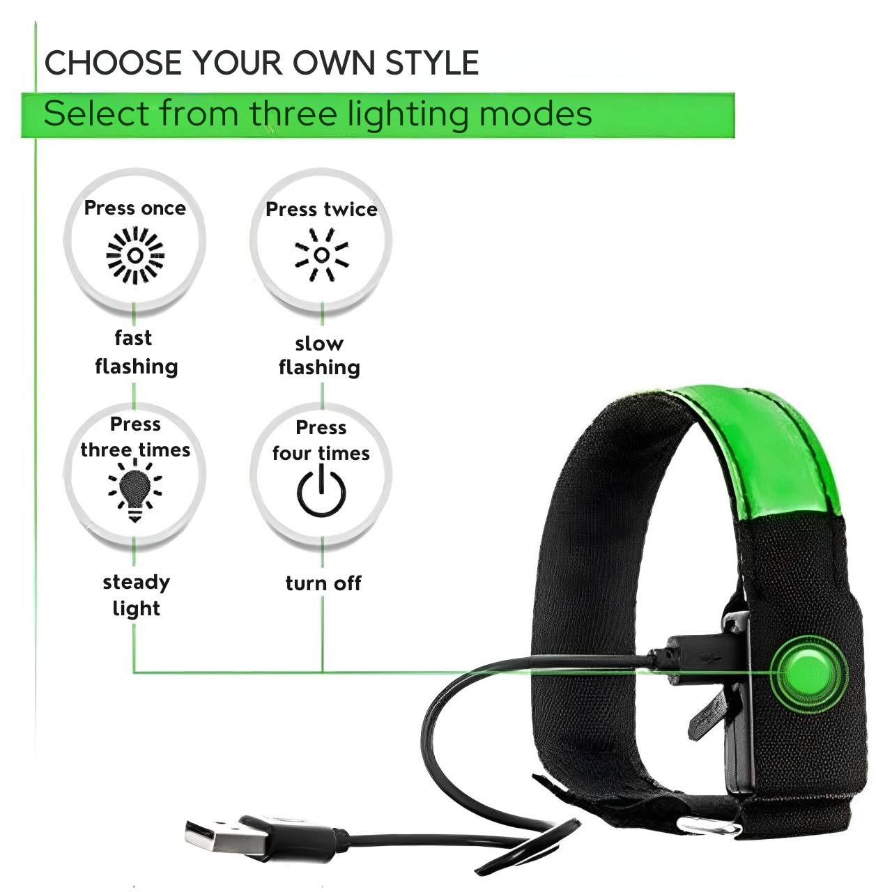 LED Safety Armband – USB Rechargeable Reflective Light for Night Running, Cycling & Outdoor Sports