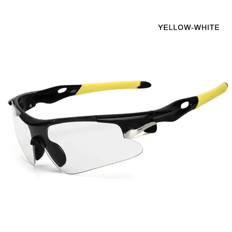 Sunglasses with black and yellow frame on a white background